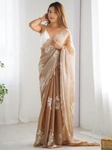 JN 85 Indian PRINTED READY TO WEAR SAREE WITH SMALL LACE - Picture 1 of 8