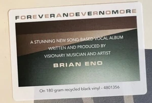 BRIAN ENO Foreverandevernomore *SEALED* Recycled 180g Black Vinyl LP - Imagen 1 de 3