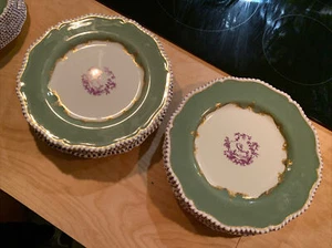 PILLAMENTO de 12 cenas Royal Worcester patrón raro, centro de inodoro púrpura, borde verde - Imagen 1 de 8