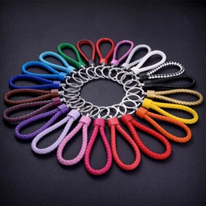 Braided Faux Leather Strap Keyring Keychain Car Key Chain Ring Fob UK - Picture 1 of 21