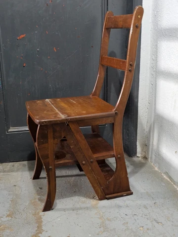 Antique Library Metamorphic stepladder Ladder Chair Dark Wood Cherry Mahogany Ar Cover