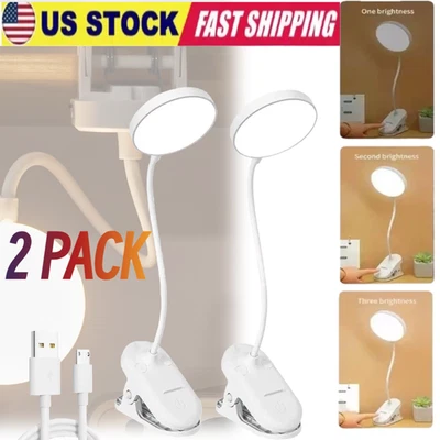 2X USB Rechargeable LED Book Light - Flexible Clip-On Reading Lamp for Book USA - Image 1 of 4
