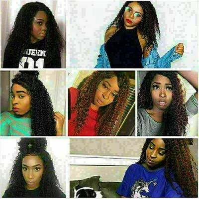 Afrikanische Synthetische Lace Front Perücke Kinky Wavy Frizzy Curly Long Black - Image 1 of 4