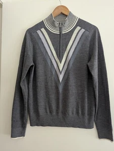 Maglione donna G/Fore G4 cashmere tripla V grigio bianco 1/4 zip taglia L - Foto 1 di 11