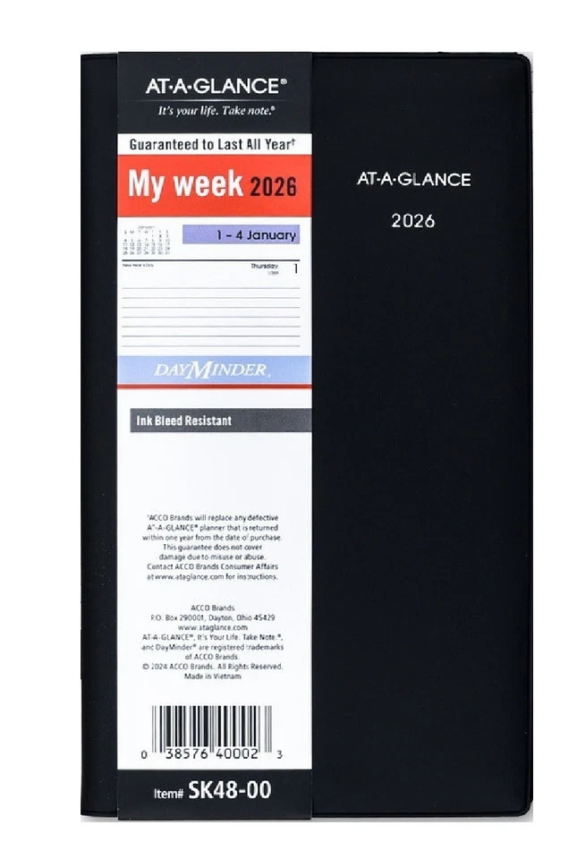 AT-A-GLANCE Jan-Dec 2026 Mthly, DayMinder, My Week 3-1/2" x 6", Pkt, (SK48-00)