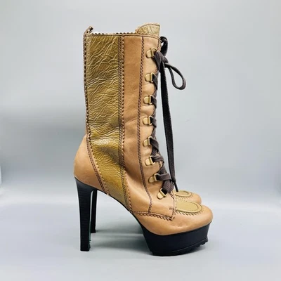 Lisa For Donald J Pliner Boots Womens 6.5 Brown Leather Lace Up Platform Heel - Image 1 of 4