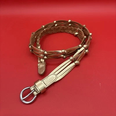 FOSSIL Womans Genuine Leather Gold Metallic Colored Woven Belt Size M 40" - Image 1 of 4