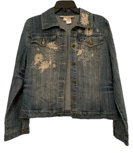Vintage Suzette Jeansjacke mit bestickten Blumen Perlen Detail Damen S Y2K  - Bild 1 von 6