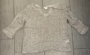 Pure Jill J. Jill Linen Textured Semi Sheer Top Gauze Gray Size Petite XS Beach - Picture 1 of 4