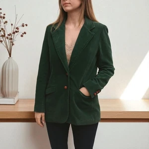 Vintage Green Corduroy 2 Button Blazer 100% Cotton 8 Small Made In Hong Kong - Picture 1 of 5