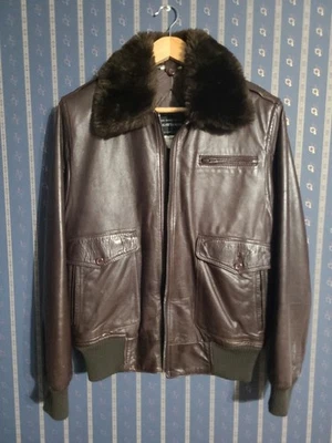 Mens Sz 38 Saks 5th Ave Brown Leather Bomber Jacket - Image 1 of 4
