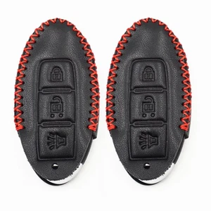 2Pcs Black Leather For Nissan Versa Rouge Murano Maxima 3 Buttons Key Case Fob - Picture 1 of 4