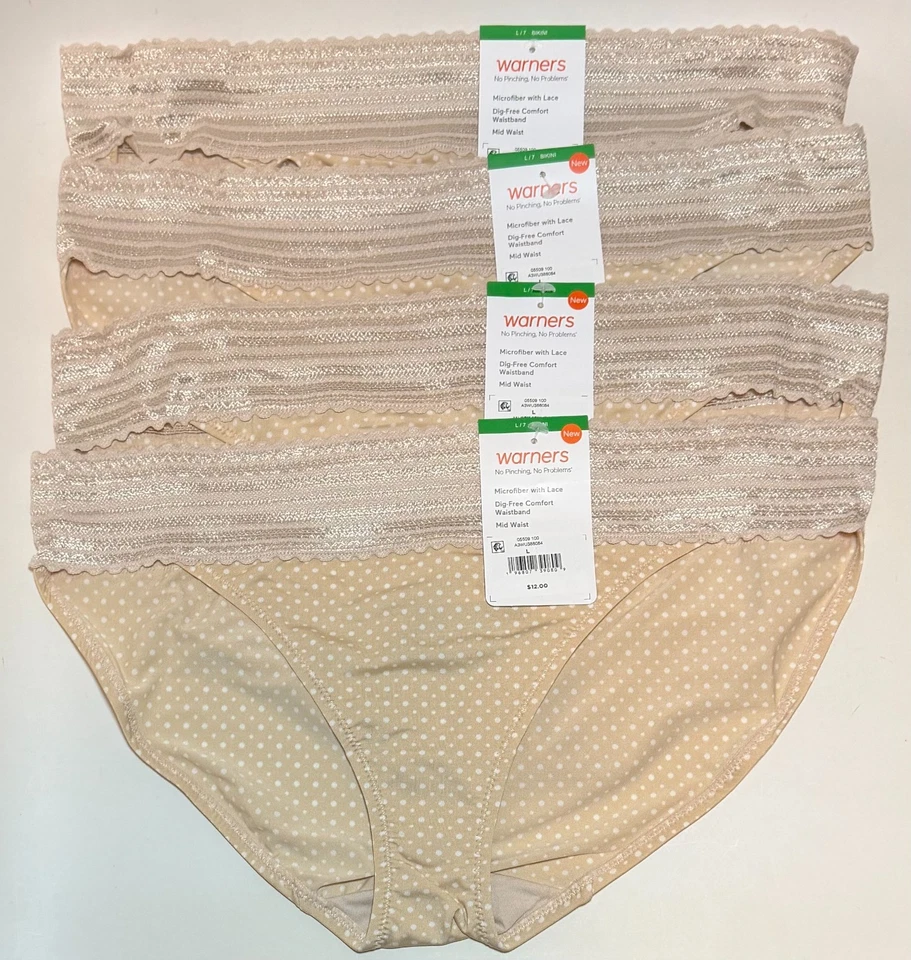 NUEVO CON ETIQUETAS 4 bragas de bikini Warner's No Pinching No Problems 5509 puntos talla 7/L Foto 1 de 1