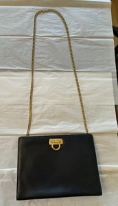 Ferragamo Women Bag Gancini Chain Shoulder Gold Hardware Leather Black Limited E - Picture 1 of 9