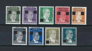 Hatay 1939 Sc# 2/11 overprints Devleti some shifted on 9 Turkey stamps MNH - Picture 1 of 1