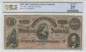 1864 100 $ Confederate States America T-65 PCGS 25 Very Fine - PINK NO COMMENTS! - Bild 1 von 2
