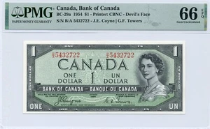 1954 $1 DEVIL'S FACE Bank of Canada BC-29a B/A - PMG Gem UNC 66 EPQ - Picture 1 of 2