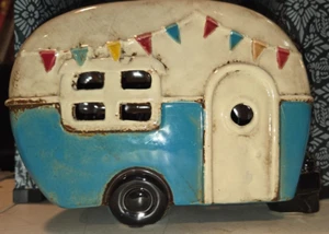 Kirklands Vintage Look Blue Camper RV Ceramic - Picture 1 of 6