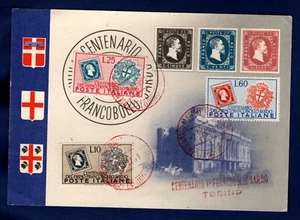 ITALIA 1951 CENTENARIO PRIMI FRANCOBOLLI SARDI IN CARTOLINA MAXIMUM - Picture 1 of 2