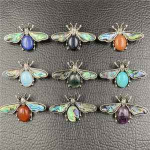 10PCS Bee Mixed Natural Stone Body Abalone Wings Vintage Silver Pin Brooch - Picture 1 of 12