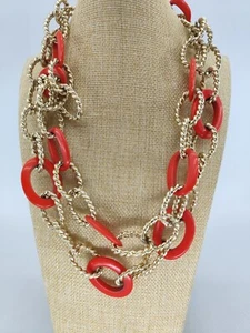 COLLIER FANTAISIE ORIGINAL DORÉ ET CORAIL - Picture 1 of 2