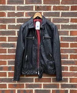 All Saints Mens MAYA Trucker Leather Bomber Jacket LARGE Biker AllSaints B70 - Picture 1 of 8