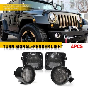 For Jeep Wrangler JK LED Turn Signal+ Marker Side Fender Smoked Lights Lens L+R - Picture 1 of 9