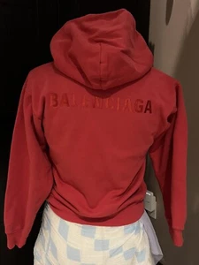 Balenciaga Kids Washed Red Center Logo Monogram Hoodie Size 8 NWT New $395 - Picture 1 of 10