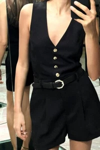 NWT ZARA BLACK SHORT JUMPSUIT ROMPER COCKTAILPARTYCLUBWEAR/3897/161/800/SZ L - Picture 1 of 7