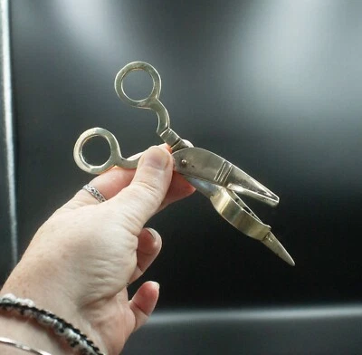 ANTIQUE CANDLE WICK TRIMMER SNUFFER SILVER PLATE BRASS HALLMARKED INDIA Foto 1 de 4