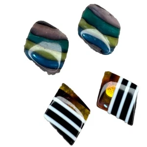 Vintage Lucite Earrings 2 Pair Clip On Blue & Green And Black, White & Tortoise - Picture 1 of 9