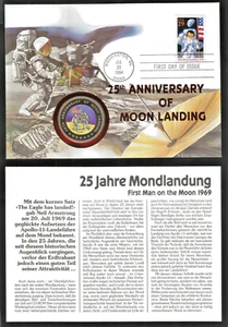 United States 1994 FDC + Coin Moon Landing Space Mondlandung Usa US Germany 25 - Picture 1 of 1