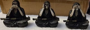 GRIM REAPER SKULL SCYTHE SPEAK HEAR SEE NO EVIL FANTASY FIGURINE STATUE SET OF 3 - Picture 1 of 4