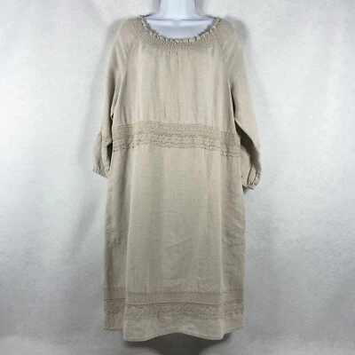 Vestido de lino J. Jill Love para mujer grande beige funda 100 % lino bordado acanalado Foto 1 de 4