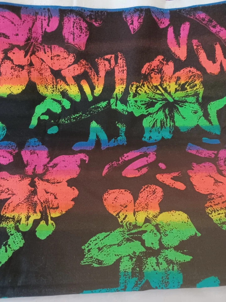 1 Yd Hawaiian MARCUS BROTHERS Fabric Black/Rainbow Colors, 60"W for Quilting - Image 1 of 3