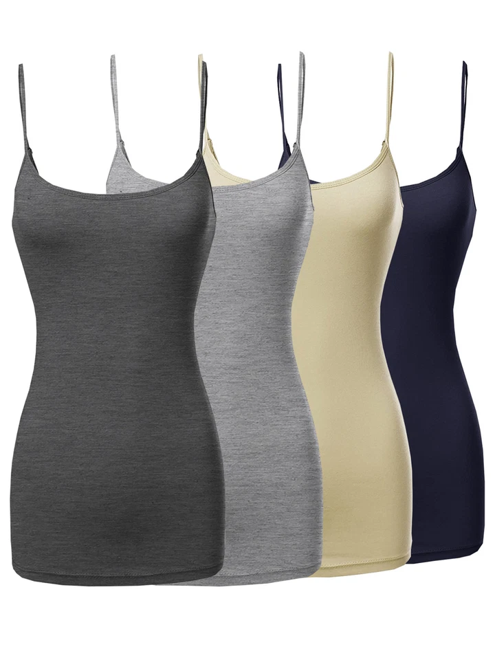 Women Basic Solid Long Length Adjustable Spaghetti Strap Camisole Tank Top (S-L) - Image 1 of 1