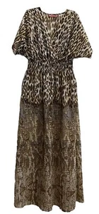 Vestido She's Cool Maxi Estampado Guepardo Cuello en V Mangas Cortas Semi Transparente Talla S - Imagen 1 de 11