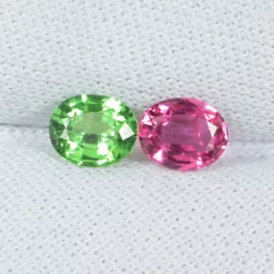 0,96 ct TOP BRILLANTE VERDE Y ROSA NATURAL TSAVORITA Y ESPINELA PAR OVALADO SCB - Imagen 1 de 2