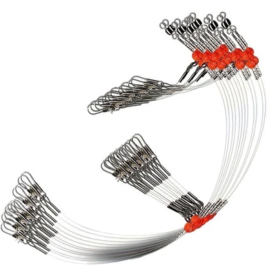 Líderes de acero para pesca de surf con cuentas giratorias y broches de presión 6 piezas 55 lb prueba Foto 1 de 4