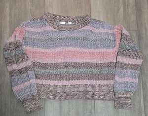 GAP Girl's Shaker-Stitch Puff-Sleeve Sweater Multi Color Stripe - Size M(8) - Picture 1 of 1