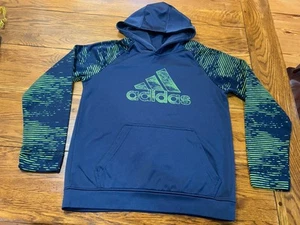 Boy Sz Large 14-16 Adidas Hooded LOGO Sweatshirt Green/Blue Pullover Sports - Picture 1 of 8