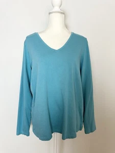 Lands' End Relaxed Fit Damen Shirt Größe L türkis blau V-Ausschnitt Langarm - Bild 1 von 9