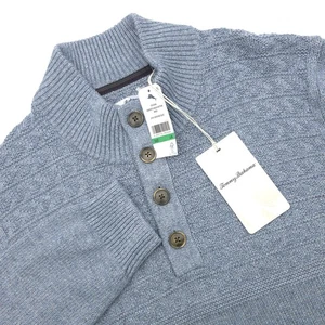 Tommy Bahama Sorentto Beach Button Mock Blue Cable Knit Sweater Men’s L NWT - Picture 1 of 12