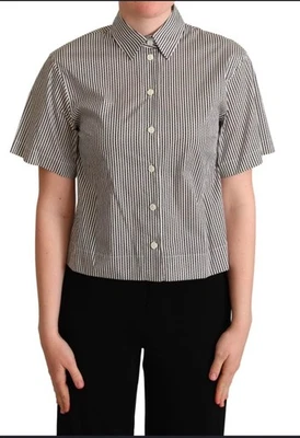 Camisa DOLCE & GABBANA Top Blanco Negro Rayas Cuello IT40 / US6 / S PRECIO DE VENTA SUGERIDO POR EL FABRICANTE $600 Foto 1 de 4