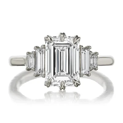 Emerald & Baguette Moissanite 2.32ctw Engagement Ring 14k White Gold - Image 1 of 3