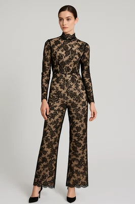 Vtg 60s HELEN ROSE Robinson's GRACE KELLY Nude Illusion FLORAL LACE JUMPSUIT S M - Image 1 of 4