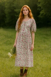 SUE SARTOR Maxi Blumen Kleid Cottagecore Puffärmel Taschen Damen Größe M - Bild 1 von 19