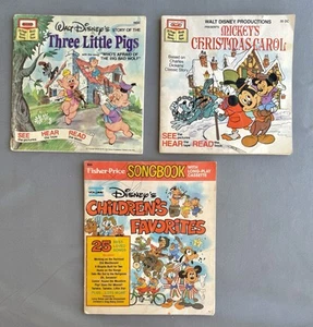 RARE Walt Disney Books! Three Little Pigs, Mickeys Christmas Carol, Fisher Price - Picture 1 of 2