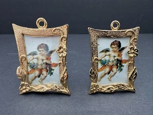 Lot Of 2 Ornate Miniature Pewter Gold Floral Standing Picture Frame Ornaments - Picture 1 of 3