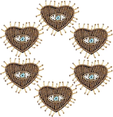 6 Piezas Parches con Cuentas de Ojos para Ropa, Parche Corazón Azul Mal de Ojo Lentejuelas Coser  Foto 1 de 4